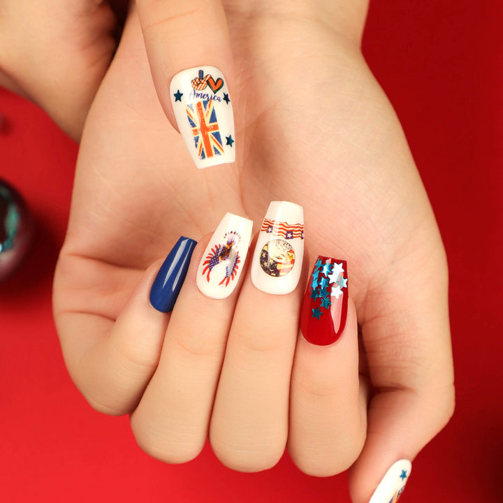 Artistic Nail Extensions with Patriotic Designs Kalsten