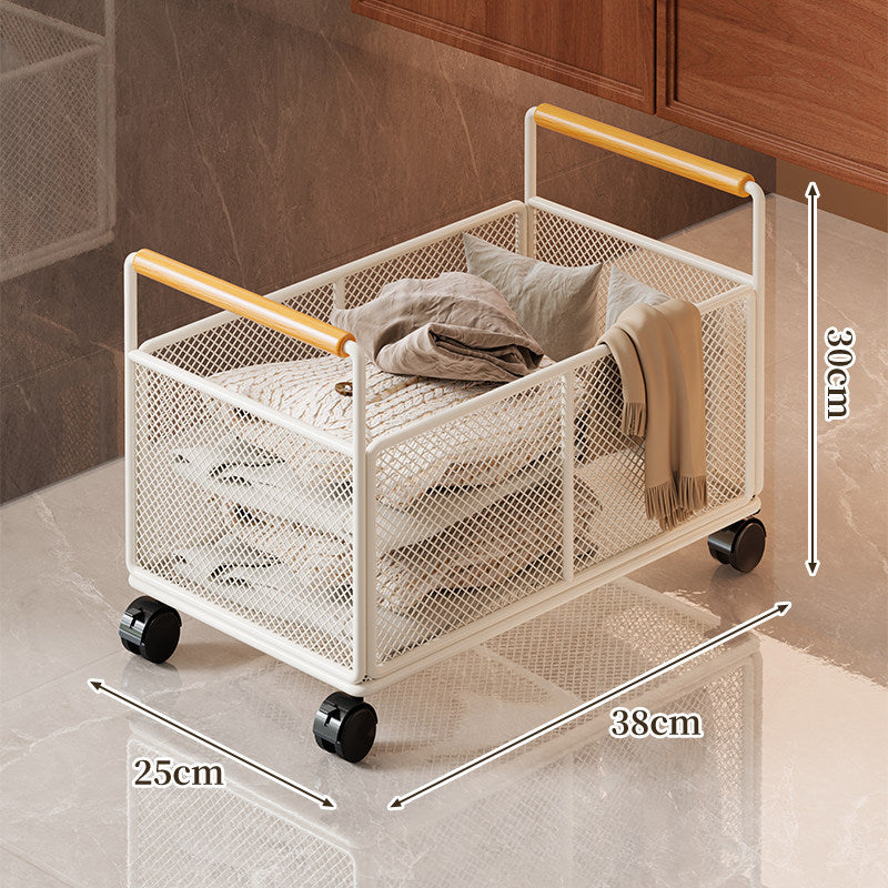 Rectangular Mesh Pull-Out Cabinet Storage Basket with Wooden Handles