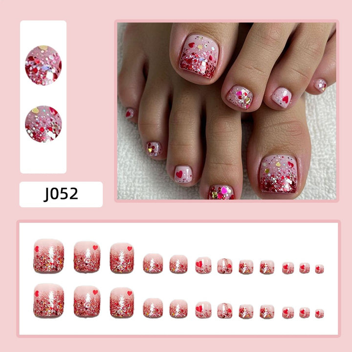 Artificial nails with glitter and heart pattern Kalsten