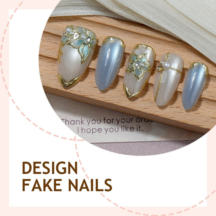 Artificial nail set with elegant floral decorations and shine Kalsten