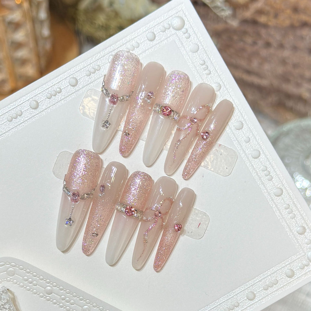 Glamorous Stiletto Press-On Nail Art Set with Sparkling Rhinestones Kalsten