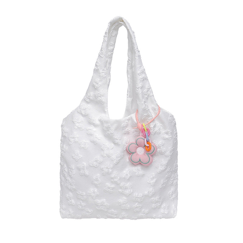 Textured Floral Embroidered Tote Bag