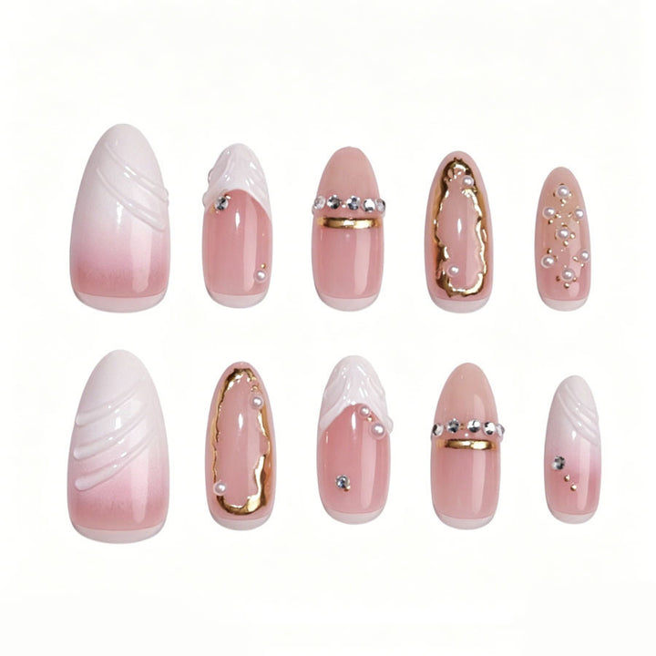 Elegant Pointed Press-On Nail Art Set with Gold Accents Kalsten