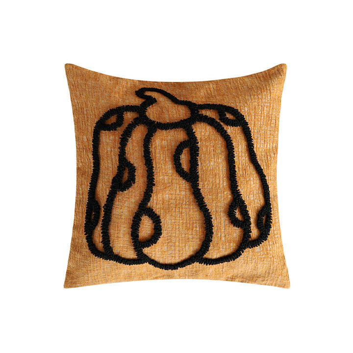 Square seasonal decorative pillow cover in autumn style with 3D pumpkin tufting and coarse linen look Kalsten