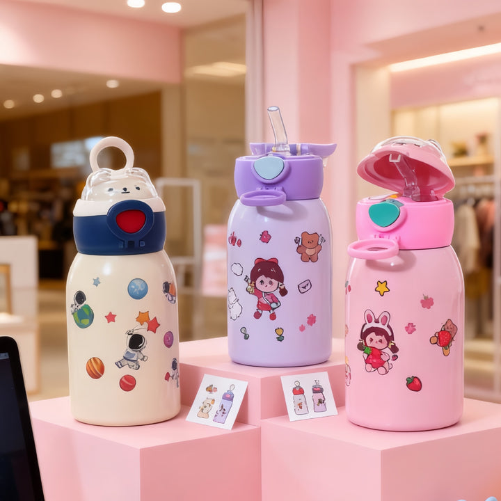Women's insulated drinking bottle with planet-shaped stickers Kalsten