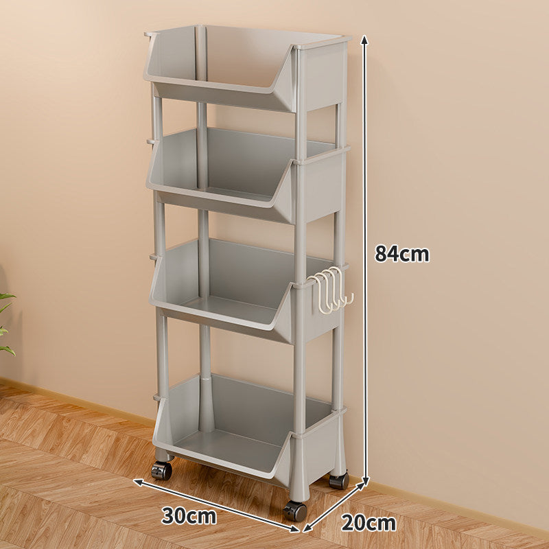 Slim Four-Tier Rolling Storage Cart with Stacking Open Bins