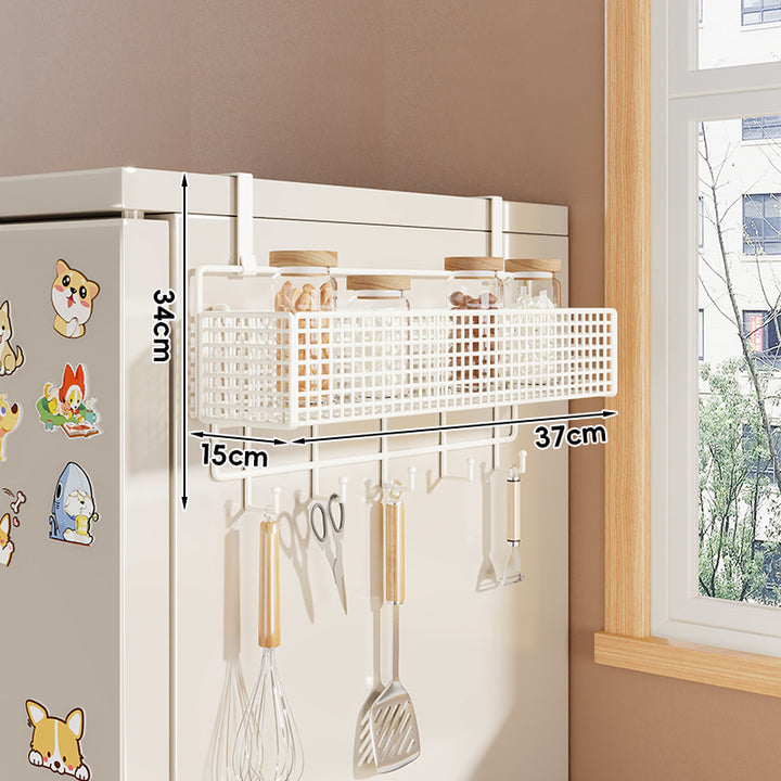 Over-Refrigerator Vertical Hanging Mesh Storage Rack with Deep Baskets and Hook Rail