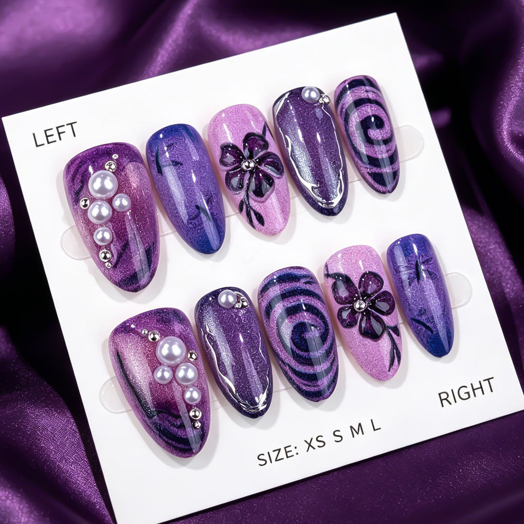 Artistic Floral & Gemstone Press-On Nail Set
