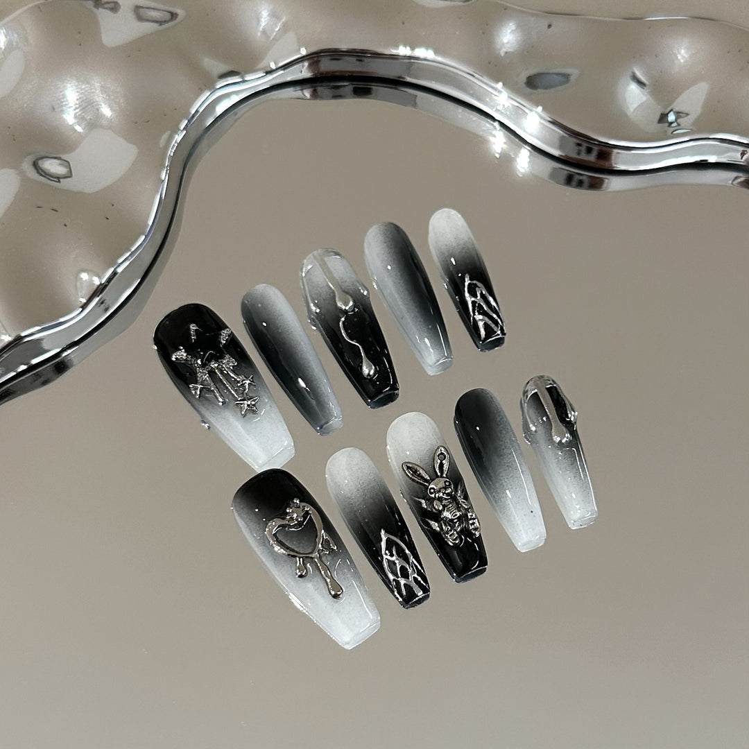 Artistic Gothic-Themed Press-On Nail Design