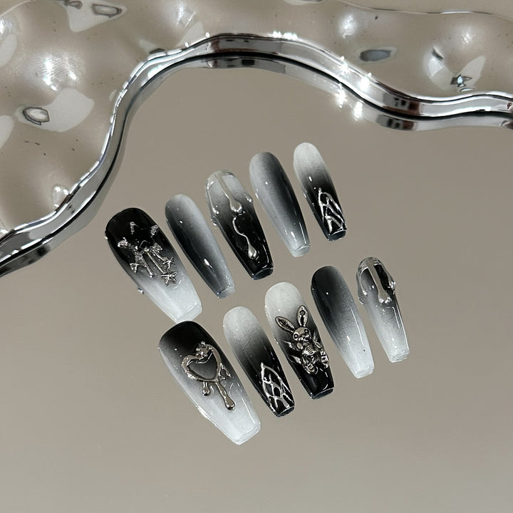 Artistic Gothic-Themed Press-On Nail Design