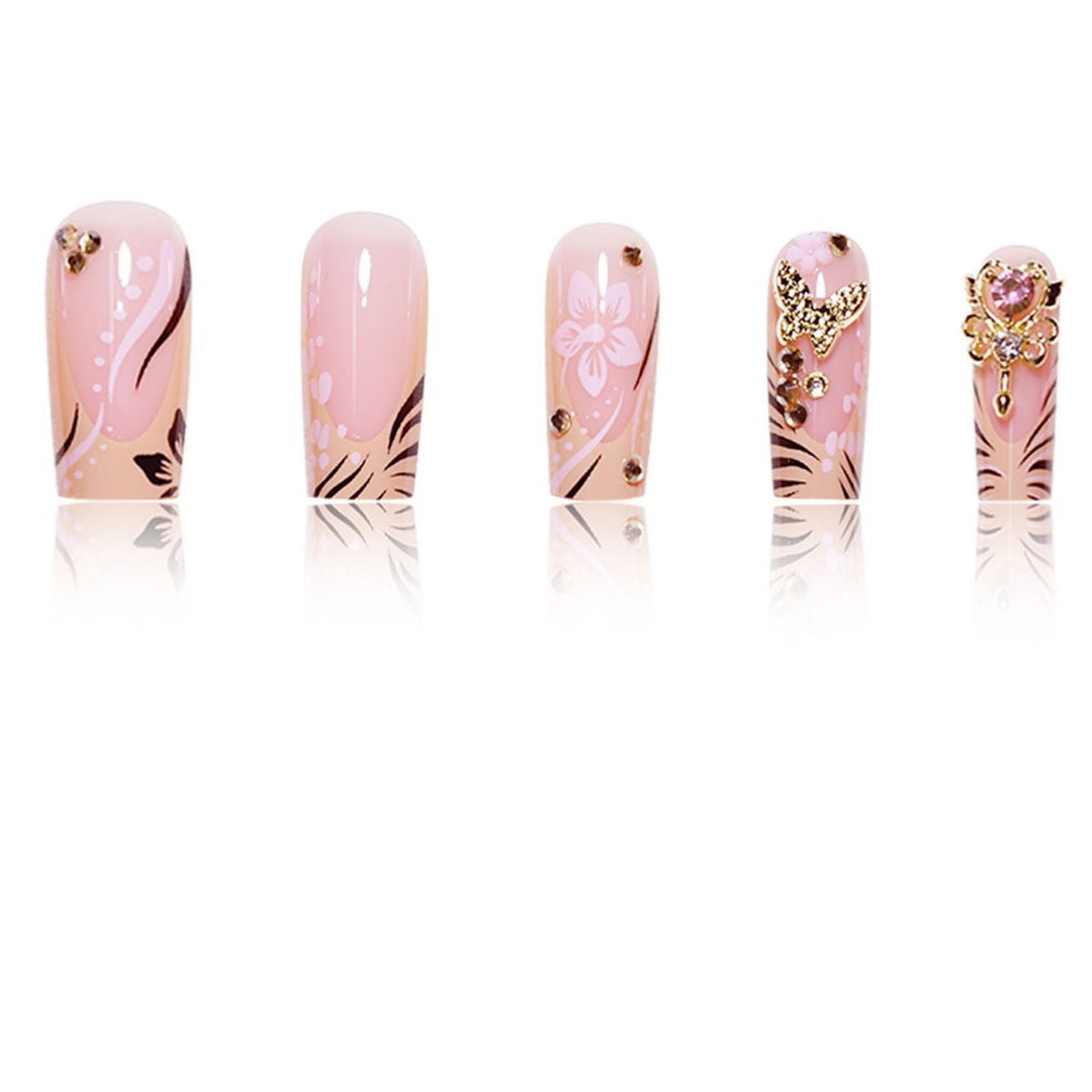 Artistic Press-On Nails with Floral and Gemstone Accents Kalsten