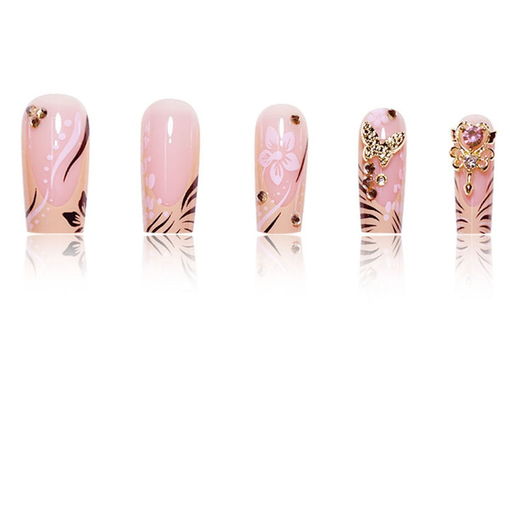 Artistic Press-On Nails with Floral and Gemstone Accents Kalsten