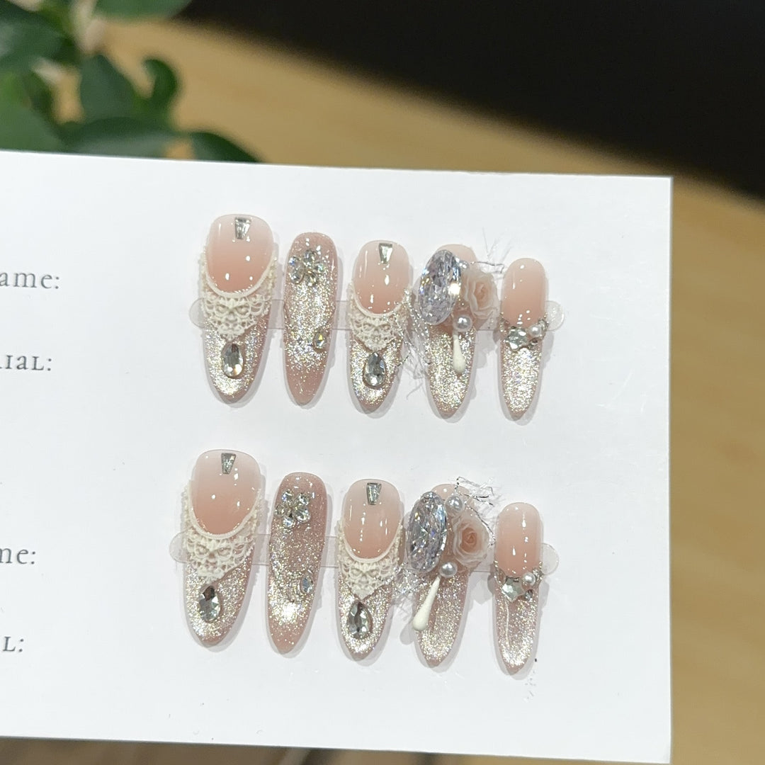 Elegant Rhinestone and Glitter Press-On Nails
