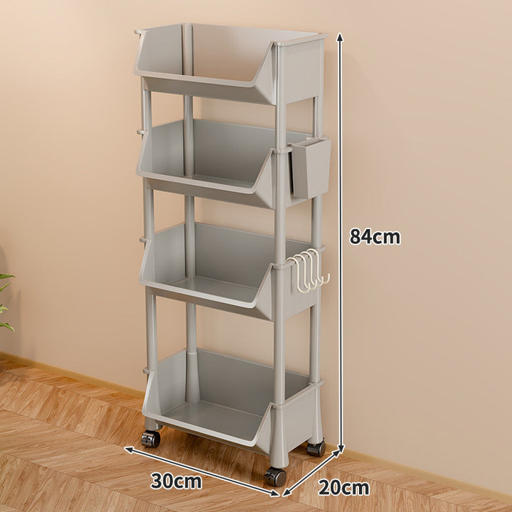 Slim Vertical Multi-Tier Rolling Storage Cart with Tilted Open Bins and Swivel Casters