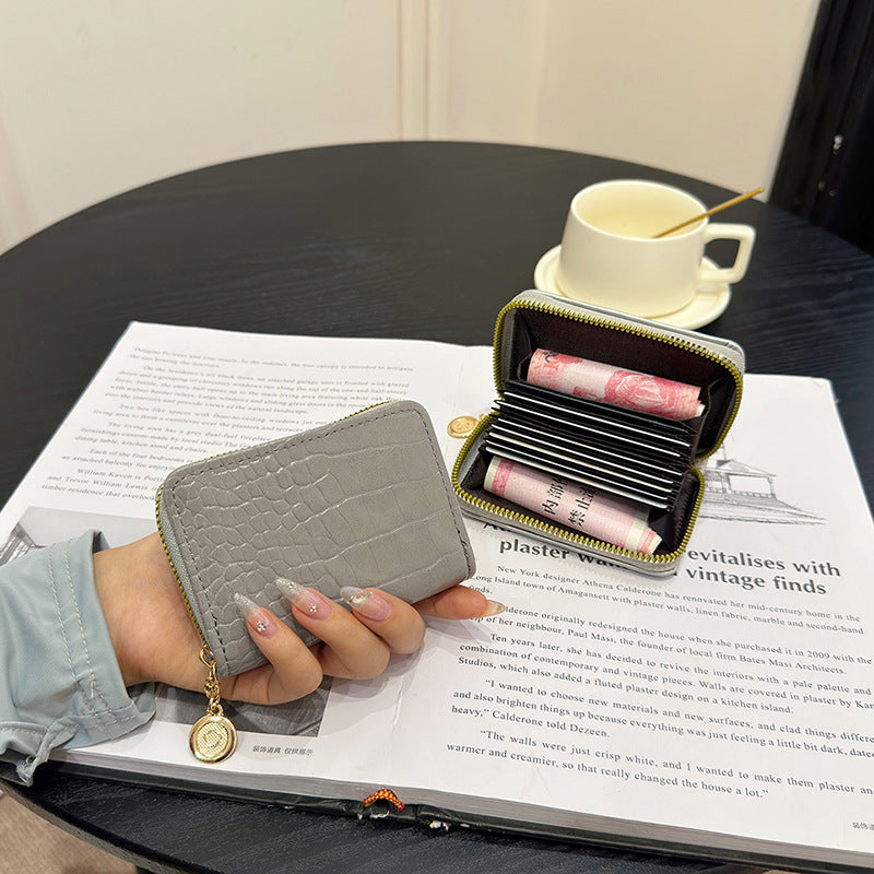 Compact Crocodile-Textured Zipper Wallet