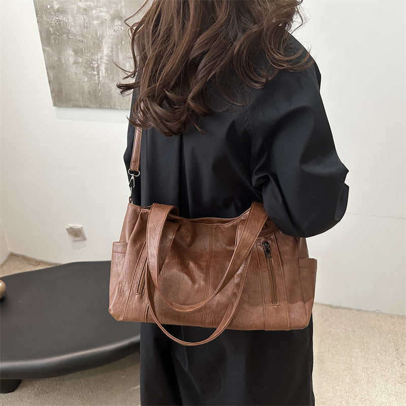 Functional Leather Shoulder Bag