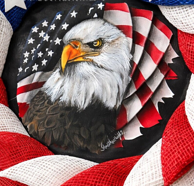 Unisex nan patriotic starburst mesh door wreath with eagle medallion Kalsten