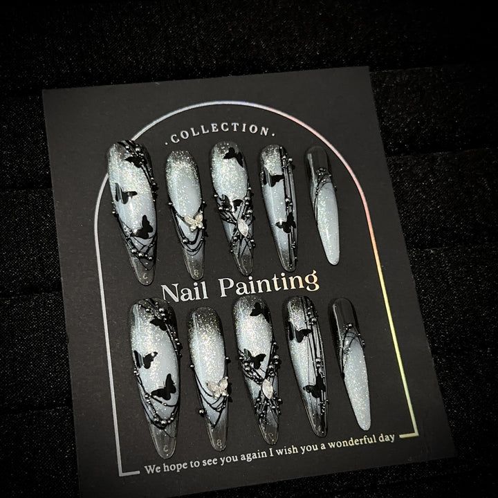 Artistic Butterfly-Embellished Press-On Nail Art Set