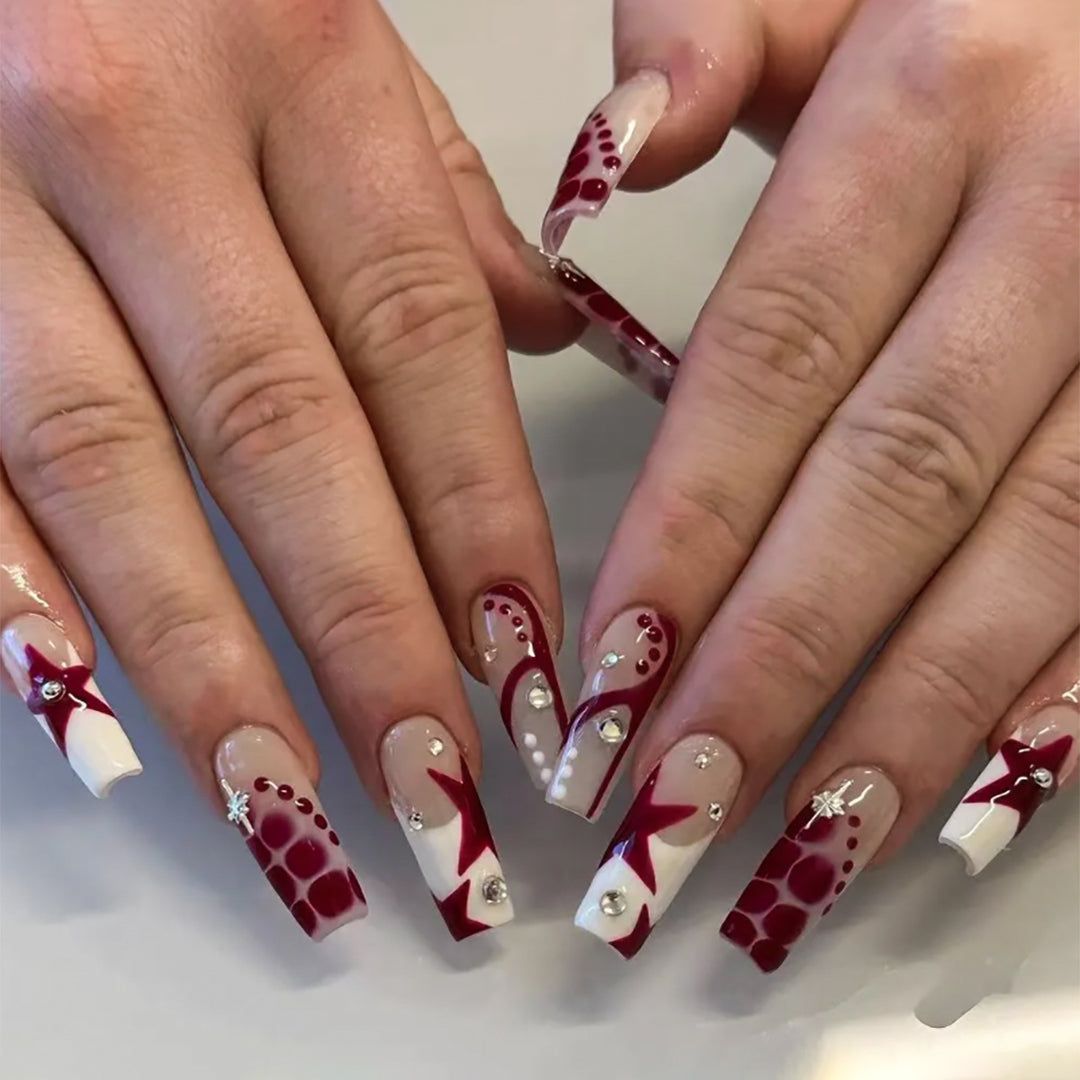 Artful Nail Extensions with Glitter and Star Motifs Kalsten