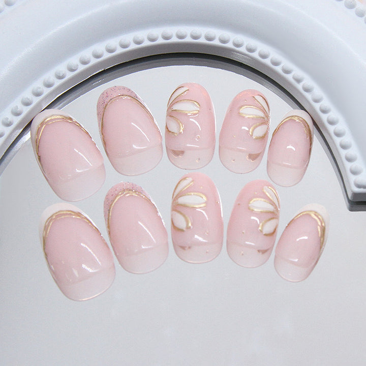 Decorative Floral French Tip Press-On Nails Kalsten