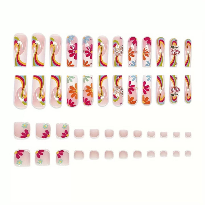 Nail art set with glowing flower motifs and glitter accents Kalsten