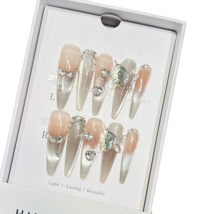 Decorative Stiletto Press-On Nail Art Set with Butterfly Accents Kalsten