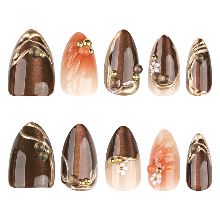 Artful nail extensions with elegant 3D flower embellishments Kalsten