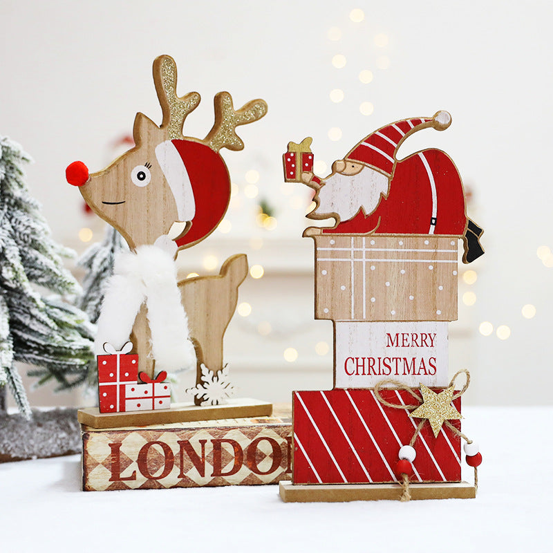 Wooden Christmas Sleigh and Reindeer Decoration