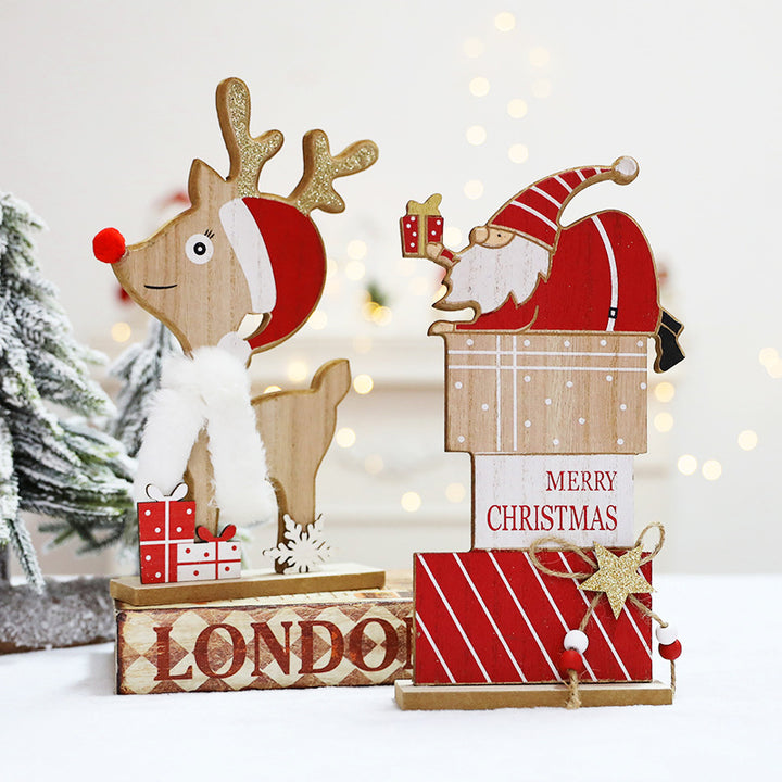 Wooden Christmas Sleigh and Reindeer Decoration