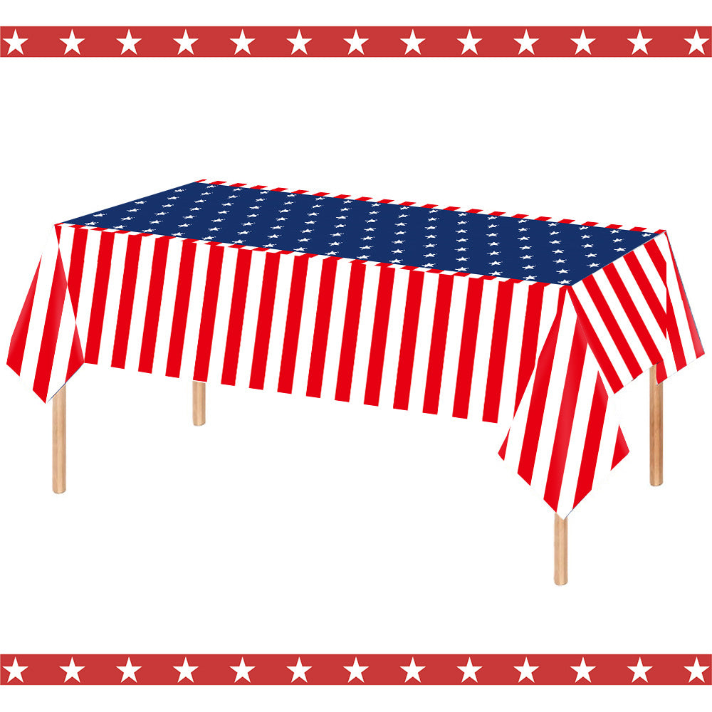 Independence Day Festive Vinyl Rectangular Tablecloth with Star Border Pattern Kalsten