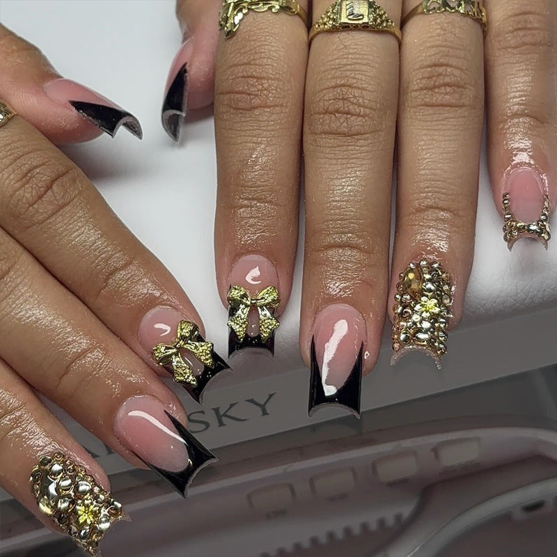 Decorative Press-On Nail Set with Gemstone Accents Kalsten