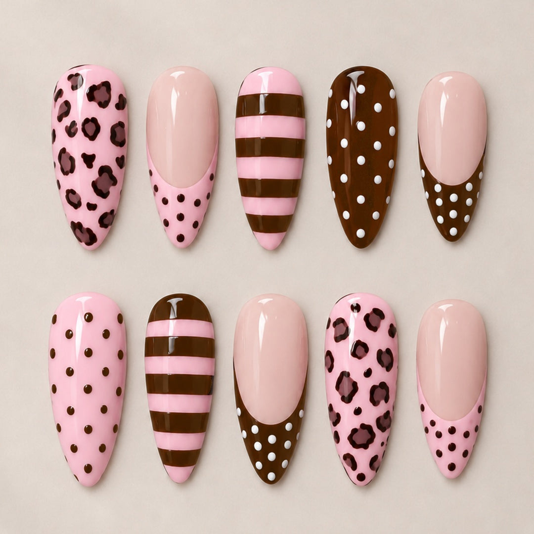 Nail set with stylish leopard and striped pattern Kalsten