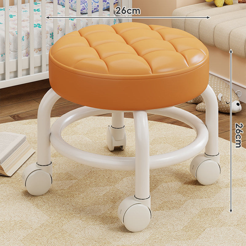 Round Tufted Padded Swivel Stool with Rolling Casters and Circular Footrest