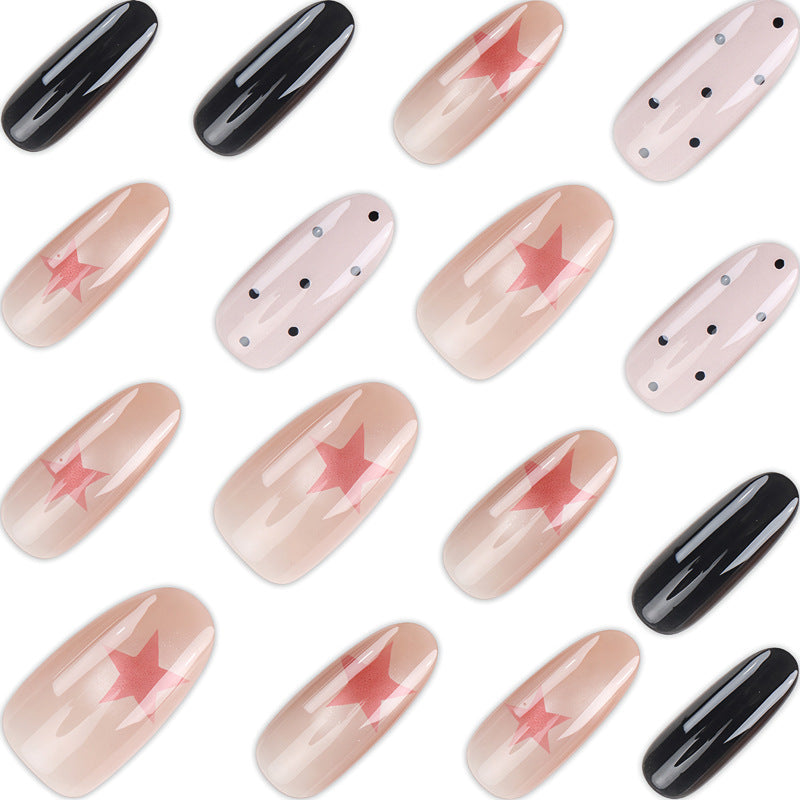 Elegant Decorative Press-On Nail Set with Star and Polka Dot Patterns Kalsten