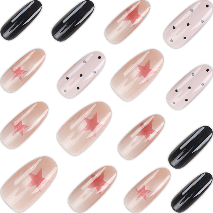 Elegant Decorative Press-On Nail Set with Star and Polka Dot Patterns Kalsten
