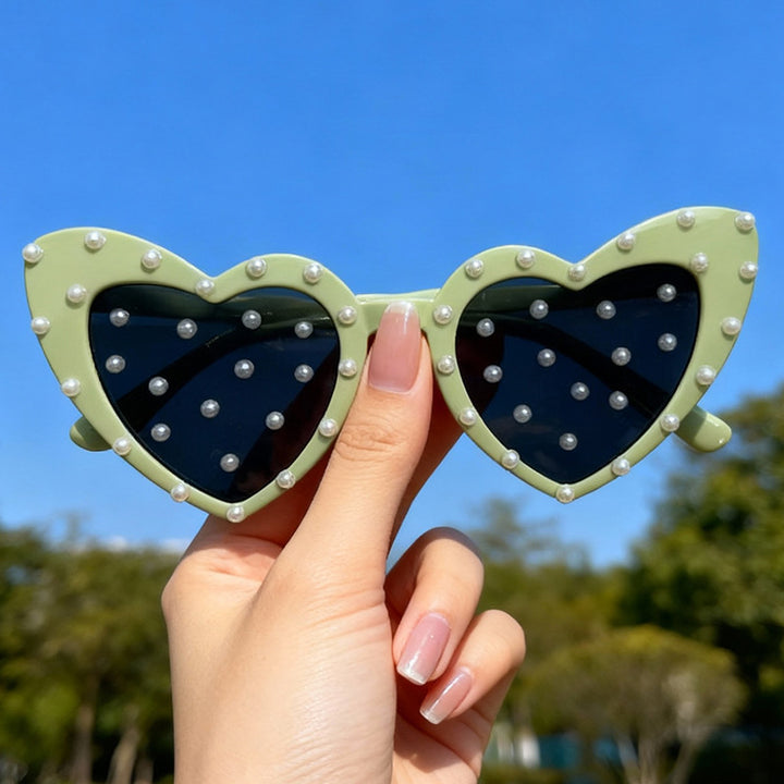 Pearl-Embellished Heart-Shaped Sunglasses Kalsten
