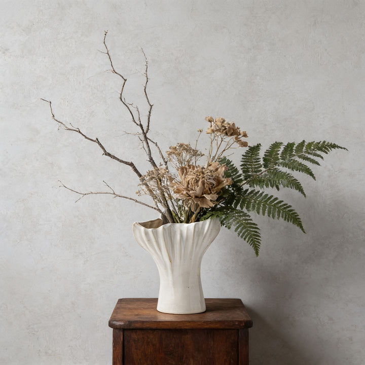 Decorative Ceramic Table Vase with Ruffled Flower Petal Edge