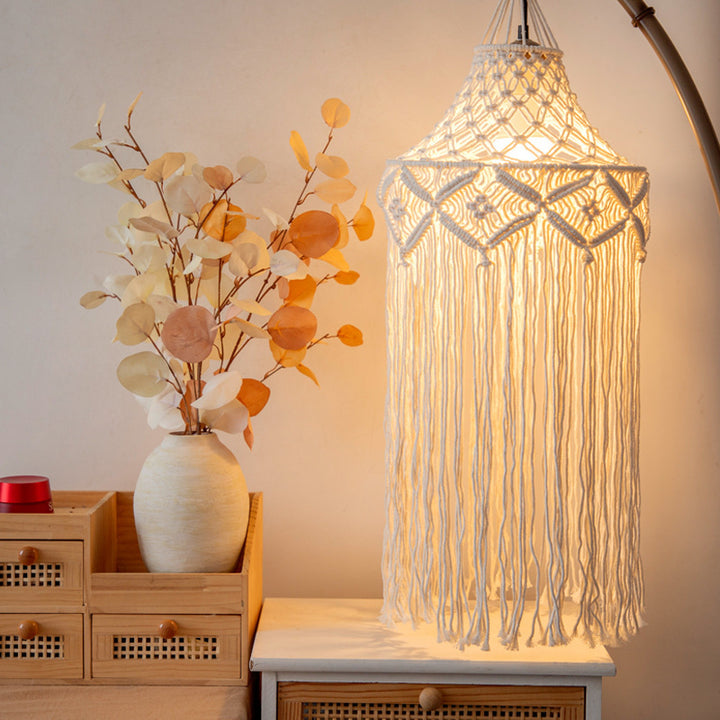 Elegant Macrame Hanging Lamp with Fringes Kalsten