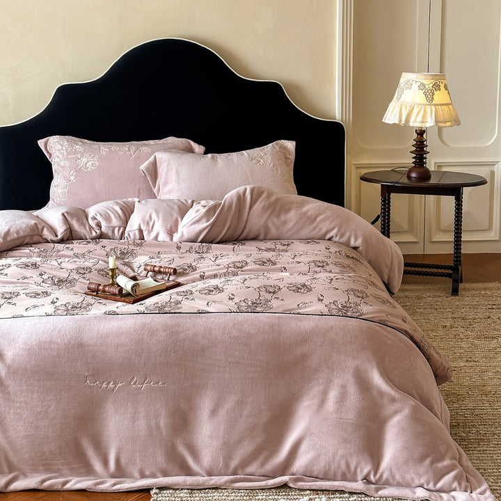 Luxurious bedding set with embroidered floral design