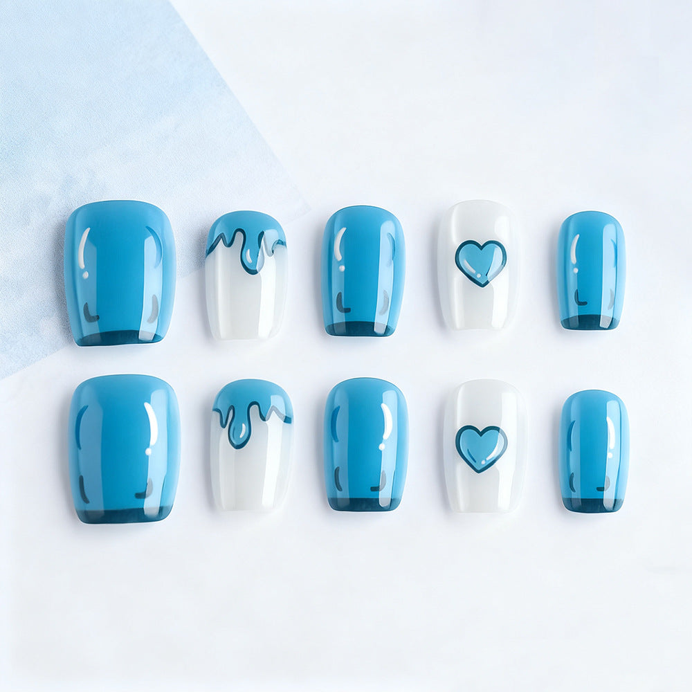 Artistic Press-On Nail Set with Heart Designs Kalsten