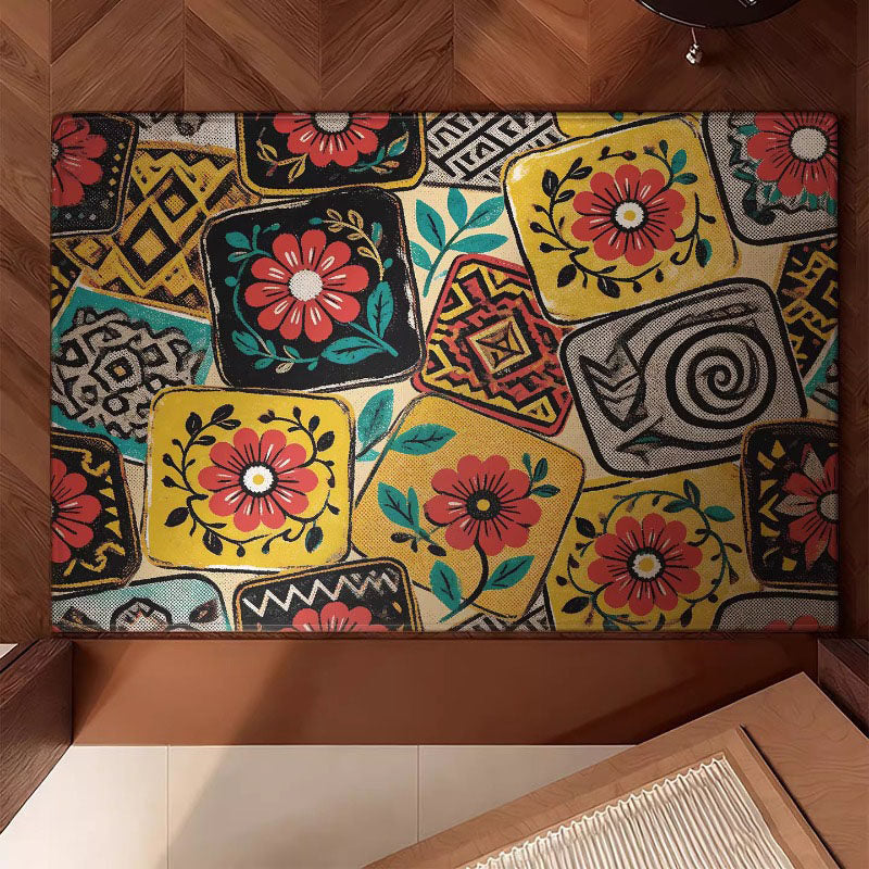 Floral Tile Print Area Rug