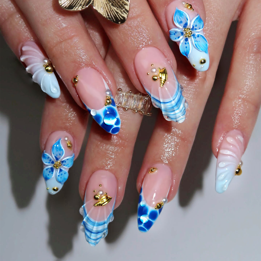Artistic Floral and Ocean-Inspired Press-On Nails Kalsten
