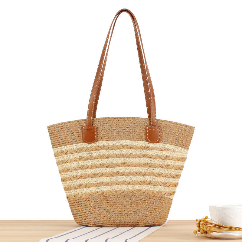 Elegant Straw Bag with Attractive Leather Handles Kalsten