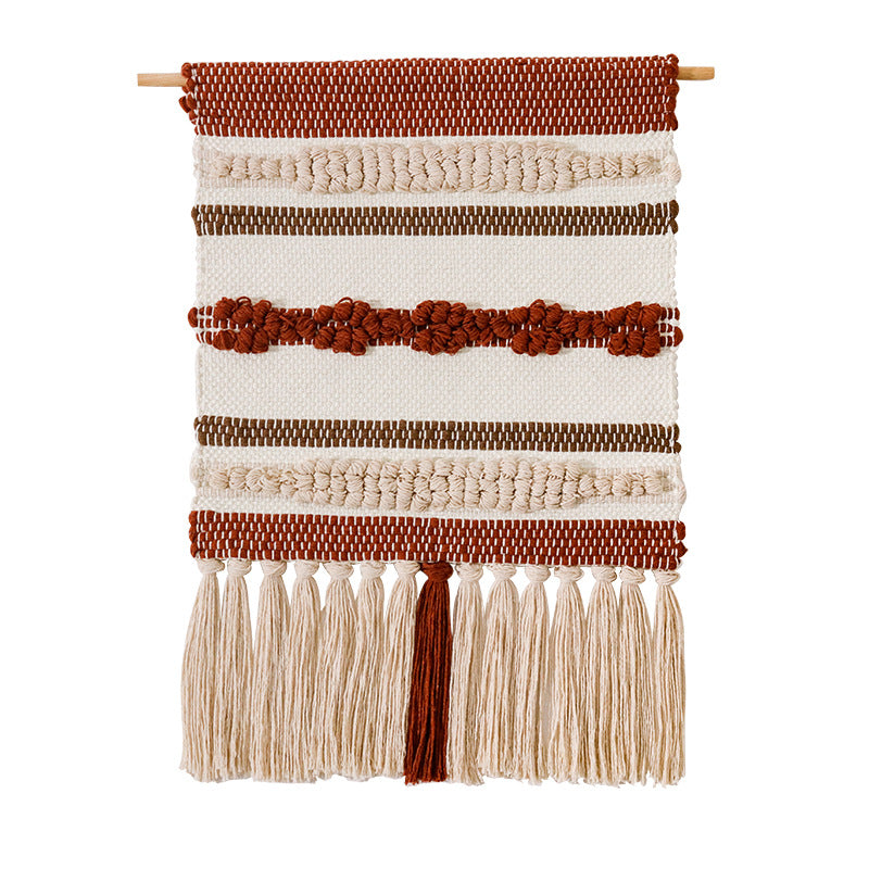 Woven Boho wall tapestry with macrame fringes and handcrafted textured relief Kalsten