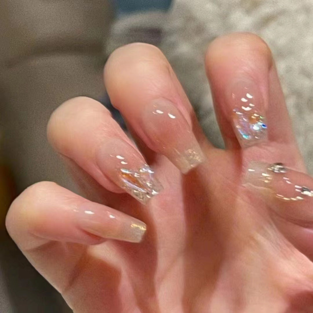 Long-Lasting Press-On Nail Set with Crystal Accents