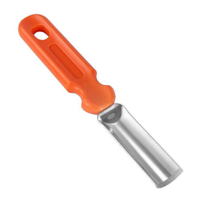 Fruit and melon baller with ergonomic plastic handle and stainless steel cutting blade