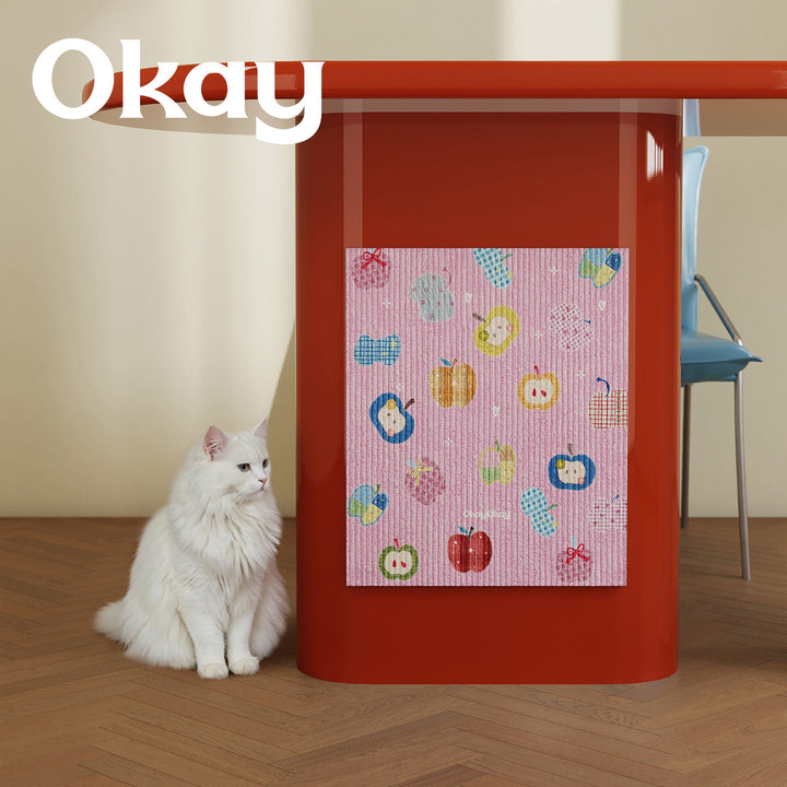 Absorbent Ribbed Microfiber Multi-Purpose Kitchen & Pet Mat with Playful Apple Patchwork Print