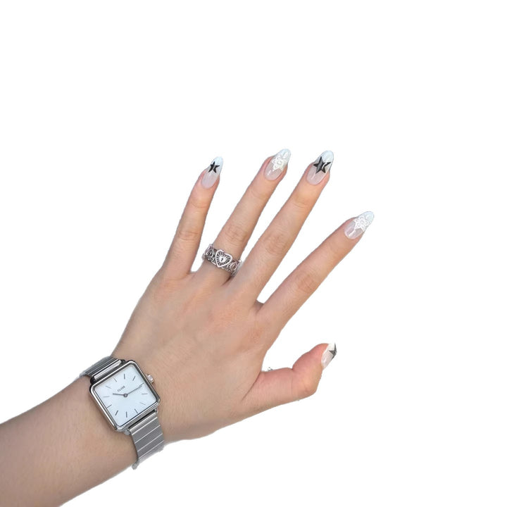 Artistic Press-On Nail Art Set with Star and Floral Design
