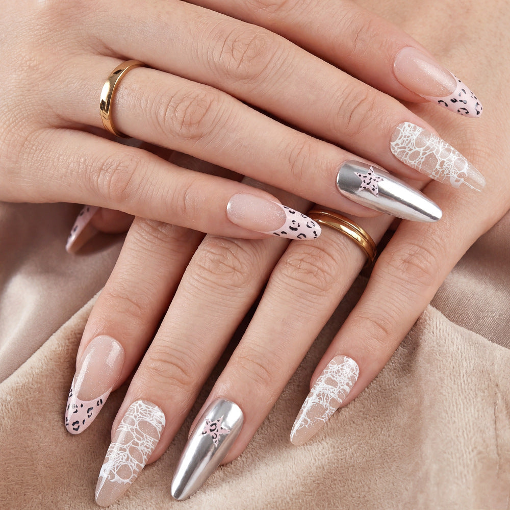 Elegant Lace and Metallic Nail Art Set Kalsten