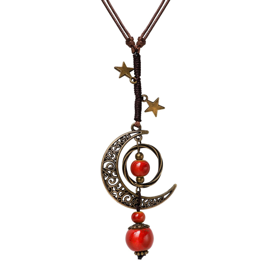 Bohemian Moon and Star Pendant Necklace Kalsten